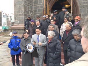 Assemblyman Ron Kim with community leaders on the steps of St. George's.