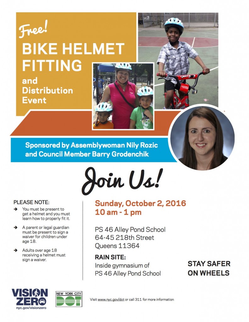 Helmet giveaway in Oakland Gardens